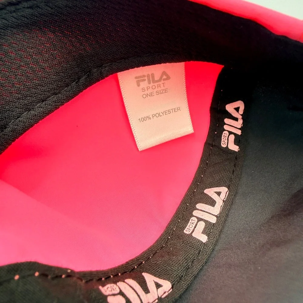 Fila Sport Running Hat Black Neon Pink Reflective Trim Adjustable Cap